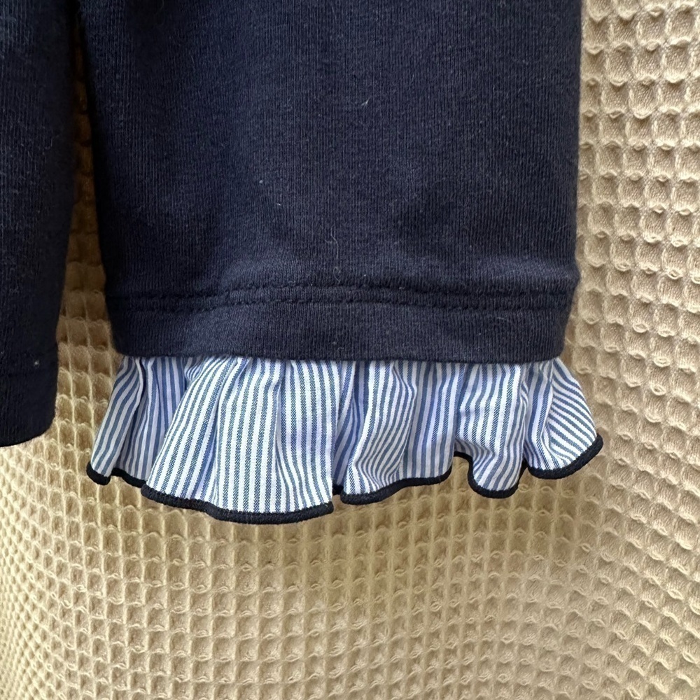 Talbots Navy Striped Woven Ruffle Tee - Picture 4 of 8
